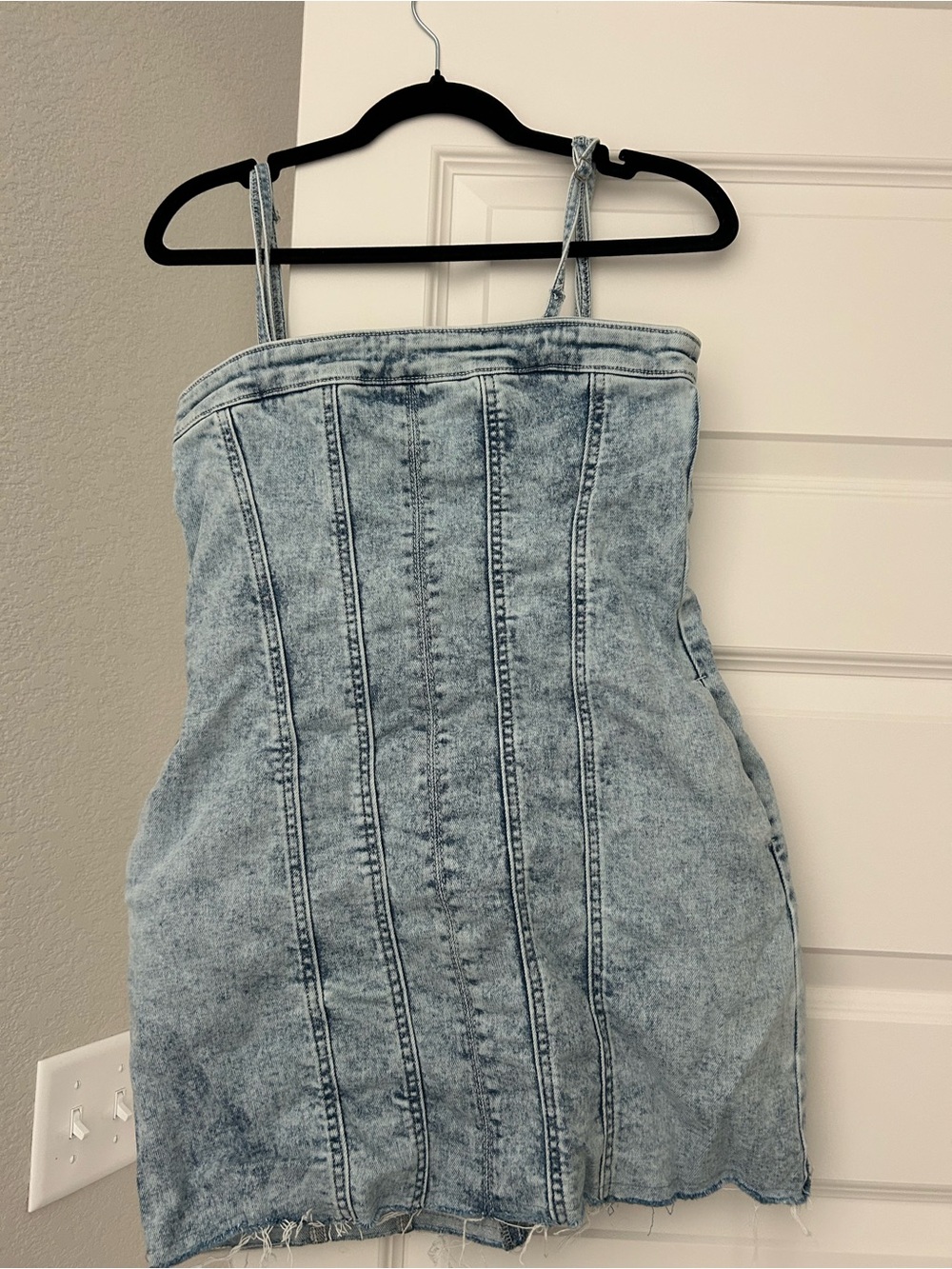 Acid Wash Denim Mini Dress - Light Blue